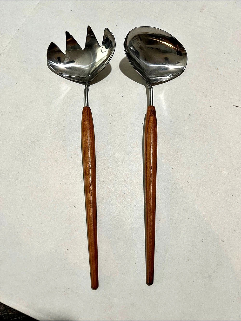 Vintage Wood Mid Century Handle Salad Servers Set